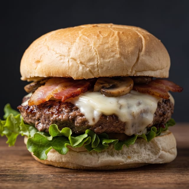 Bacon Mushroom Swiss Burger.