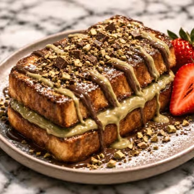 Dubai Chocolate Stuffed French Toast.